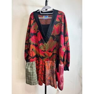 Breakfast with Matisse Womens Ipcycle Patchwork Size 1X Fall Artsy Leaf Sweater